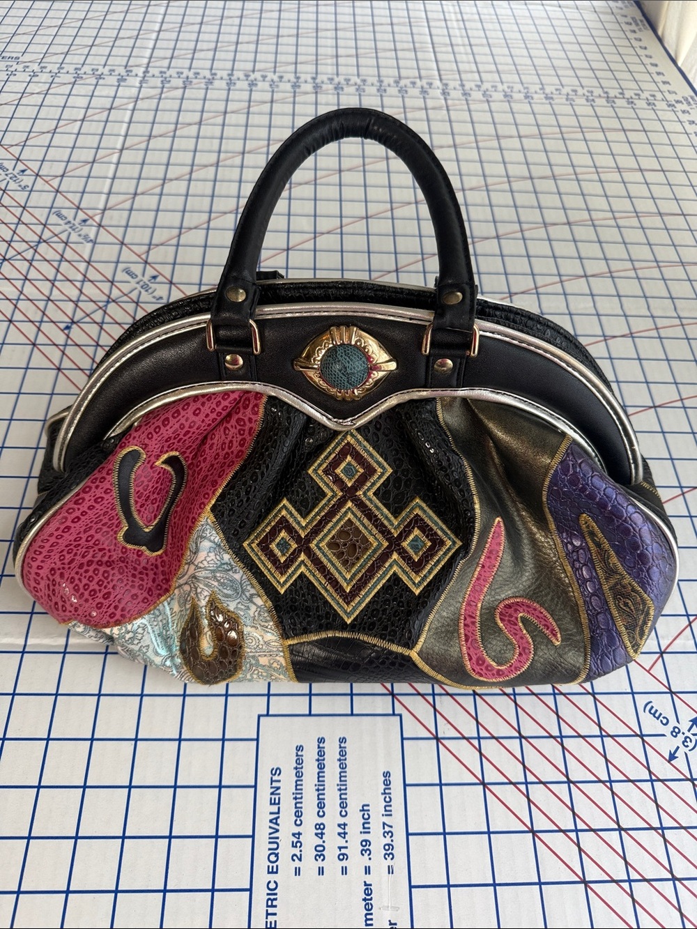 Vintage 90s NAS Bags Patchwork Maximalist Embossed Satchel Purse